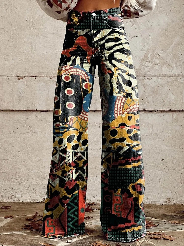 Women's Printed Trousers UK – Retro High Waist Flare | The Cassandra | Huna