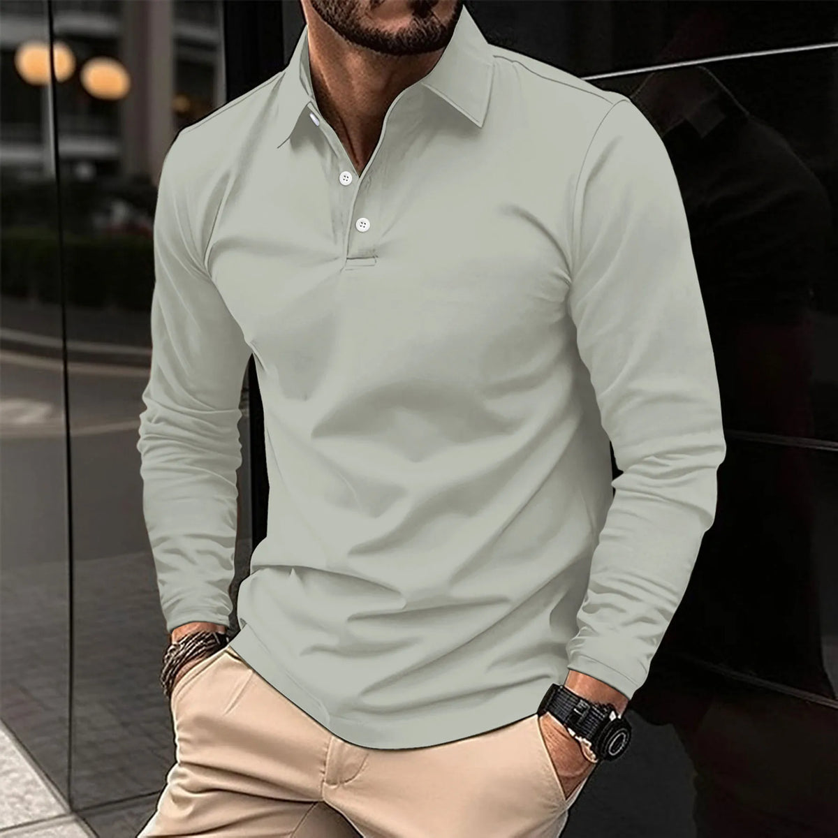 Men's long-sleeve polo shirt – The Luca by Huna – view 5