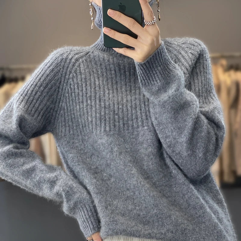Women's Ribbed Turtleneck Jumper – cashmere blend relaxed fit – product view 6