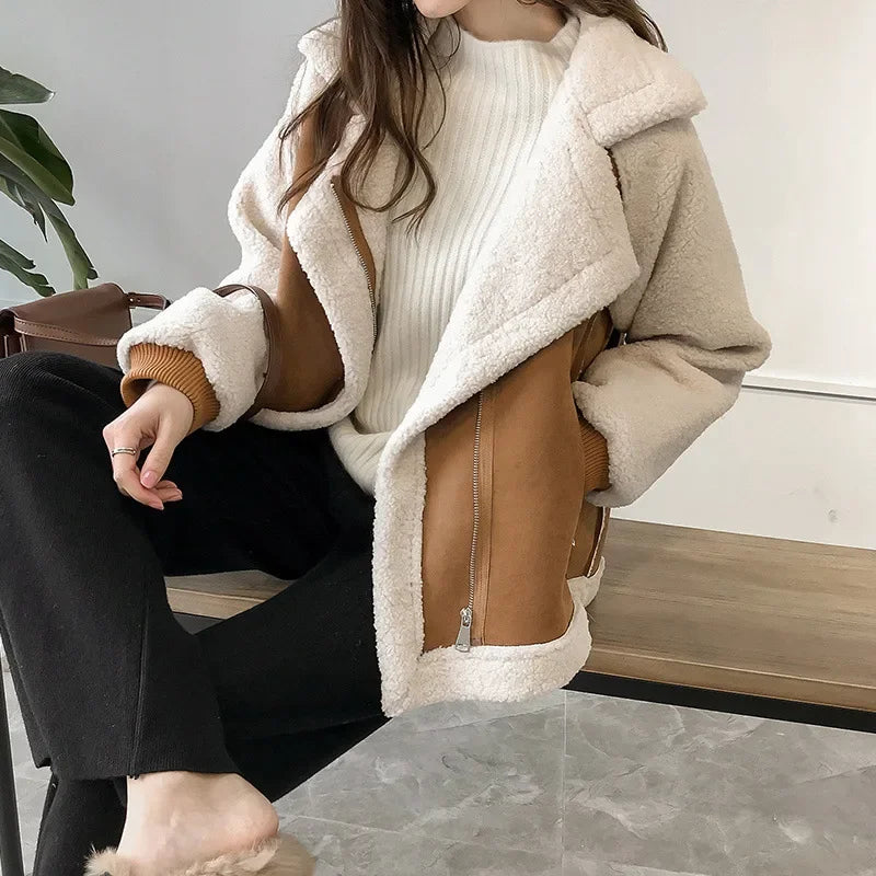 Women's Shearling Jacket UK – suede effect, view 2