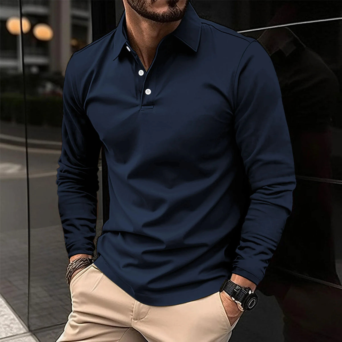Men's long-sleeve polo shirt – The Luca by Huna – view 2