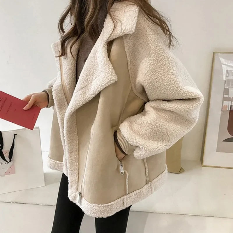 Women's Shearling Jacket UK – suede effect, view 3