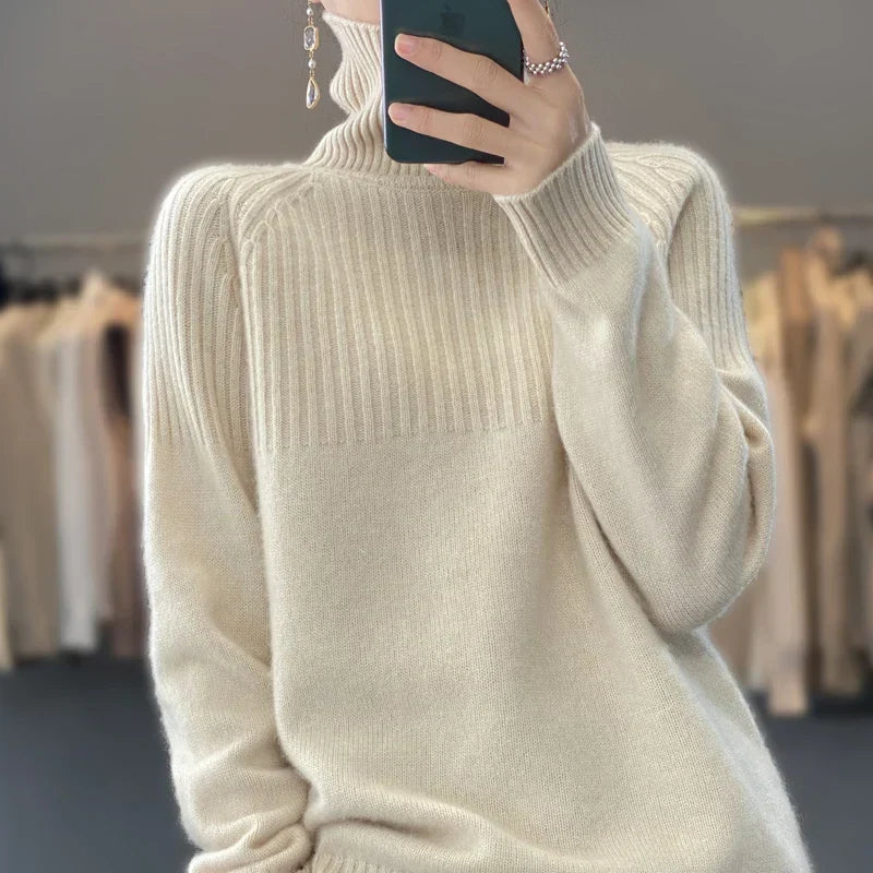 Women's Ribbed Roll Neck Jumper UK – slim layering fit, view 2