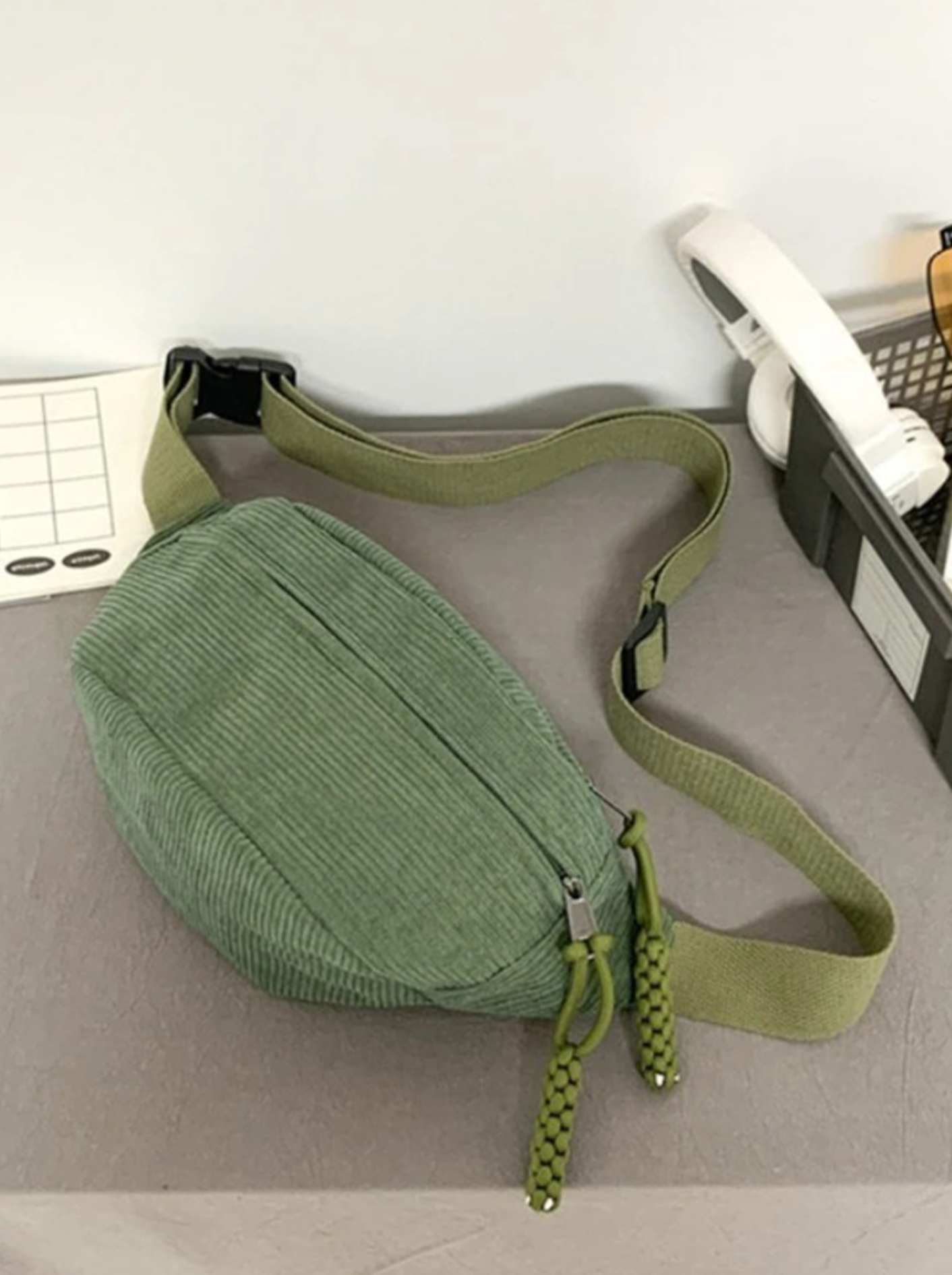 Women's Corduroy Crossbody Bag UK – Sage Green Bum Bag | The Fionnuala | Huna