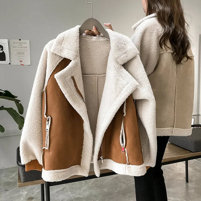 Women's Shearling Jacket UK – suede effect, view 1