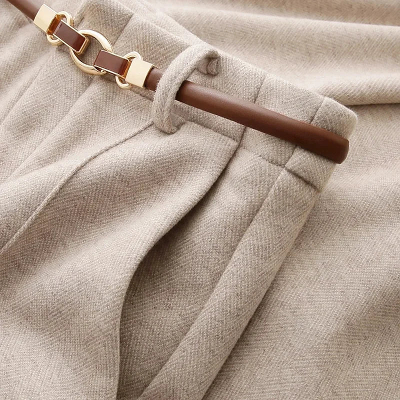 Women's Wool Straight Leg Trousers UK – warm structured drape, view 1
