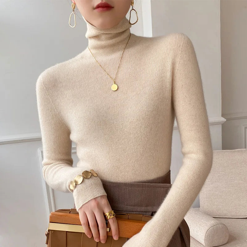 Women's Slim Cashmere Roll Neck Jumper – lightweight stretch knit – product view 1