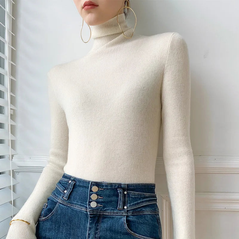 Women's Slim Cashmere Roll Neck Jumper – lightweight stretch knit – product view 4