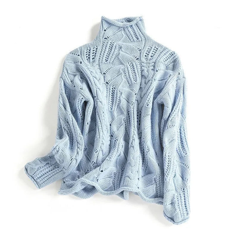 Women's Cable Knit Sweater UK – Turtleneck Pointelle Detail | The Elowen | Huna
