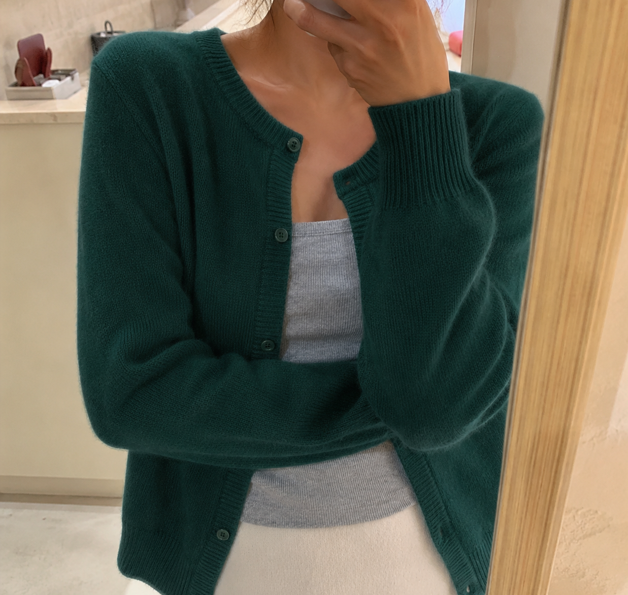 Women's Soft Knit Cardigan UK – Button Front Round Neckline | The Thea | Huna