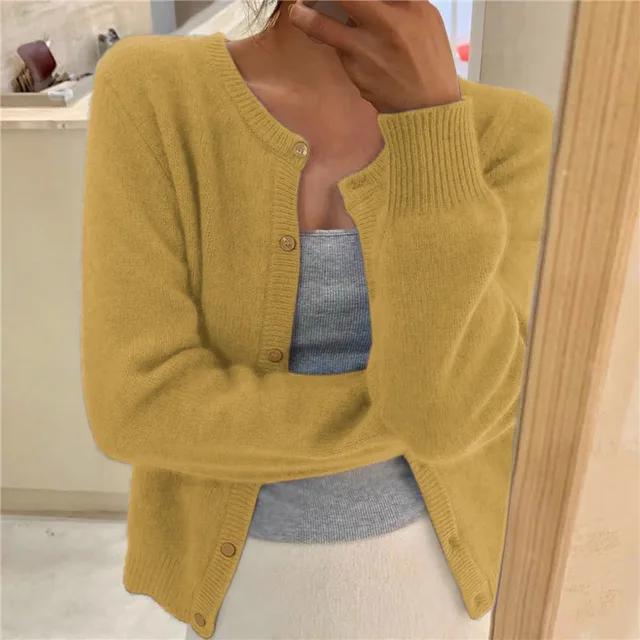 Women's Soft Knit Cardigan UK – Button Front Round Neckline | The Thea | Huna