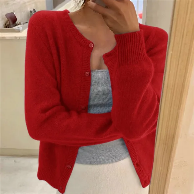 Women's Soft Knit Cardigan UK – Button Front Round Neckline | The Thea | Huna