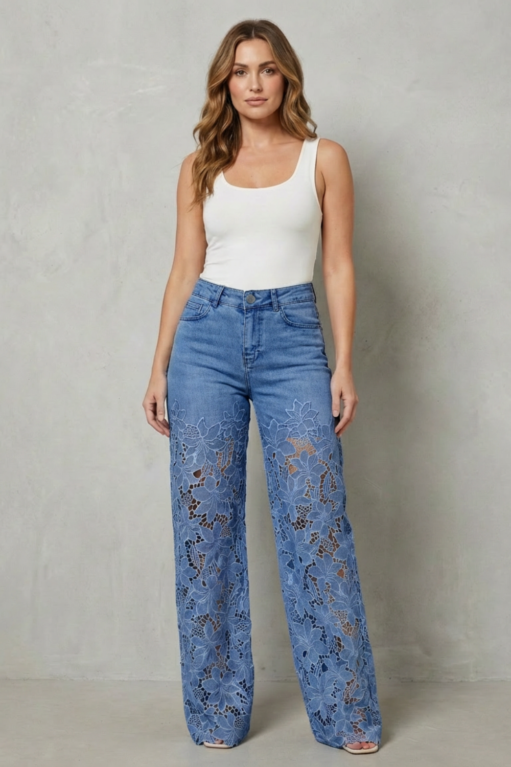 Women's Floral Wide Leg Jeans – The Thessalise, view 6