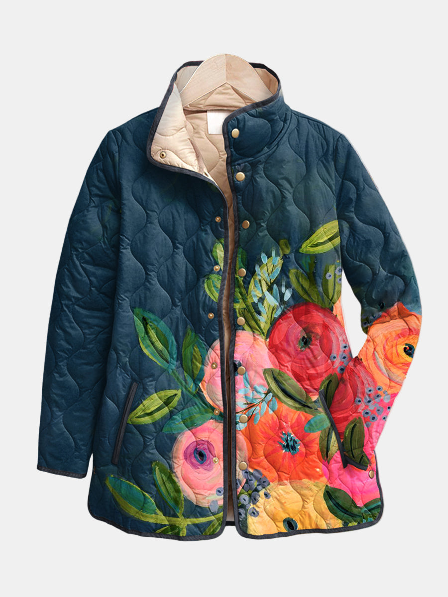 Women's Vintage Floral Quilted Jacket UK – Spring Fall Tailored | The Domenica | Huna