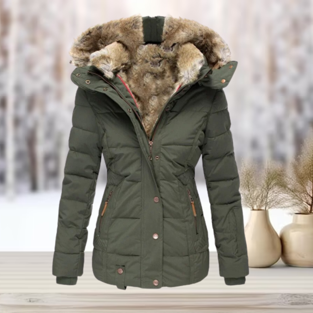 Women's Hooded Quilted Winter Coat UK – removable hood, view 2