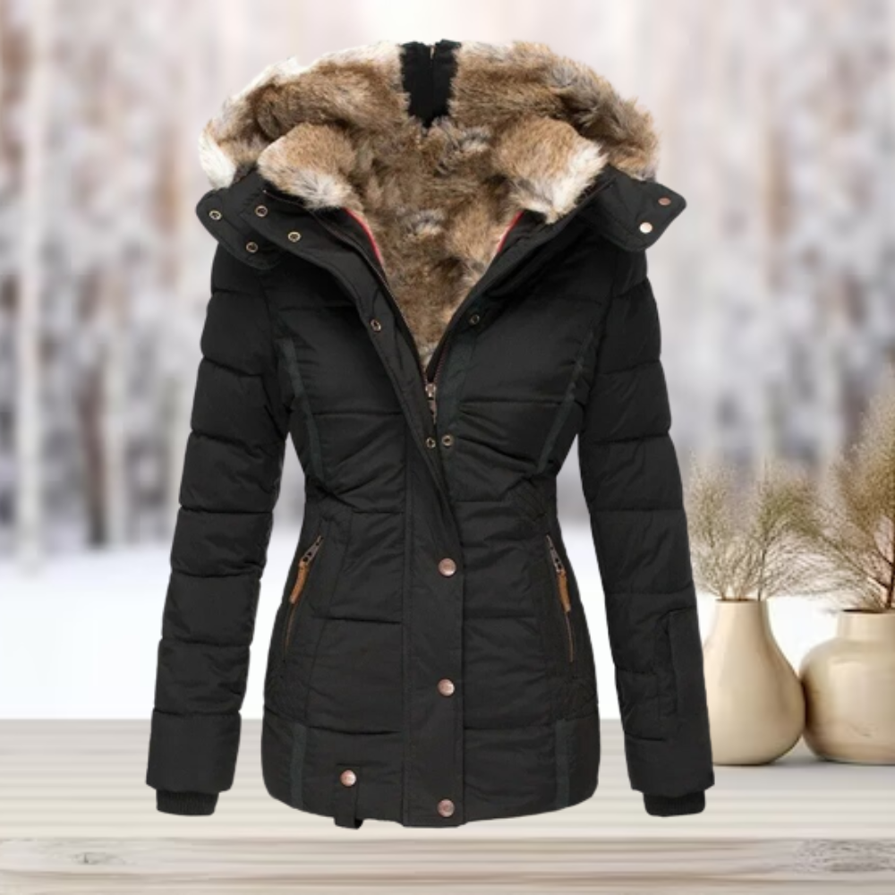 Women's Hooded Quilted Winter Coat UK – removable hood, view 3