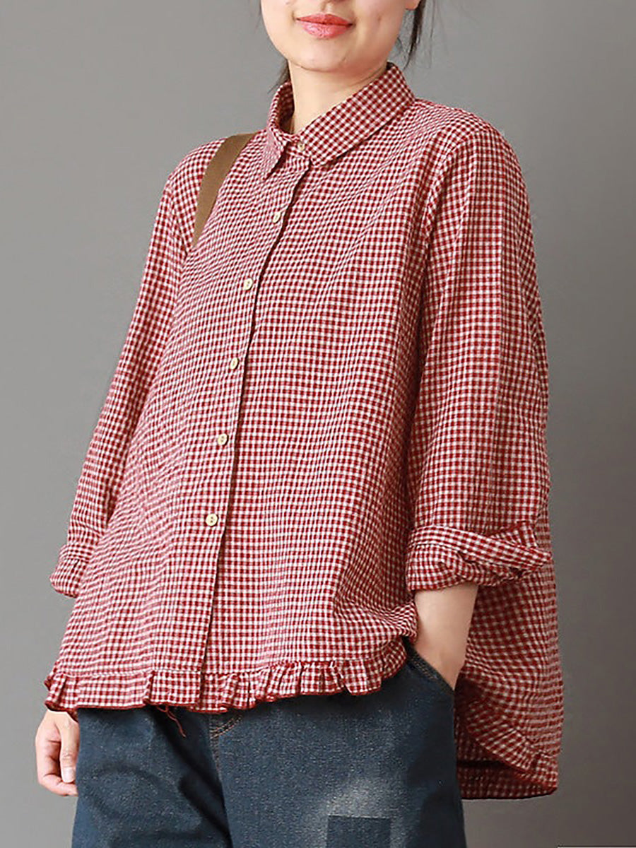 Women's Plus Size Linen Cotton Shirt – striped relaxed top, view 3 | The Rhoswen | Huna
