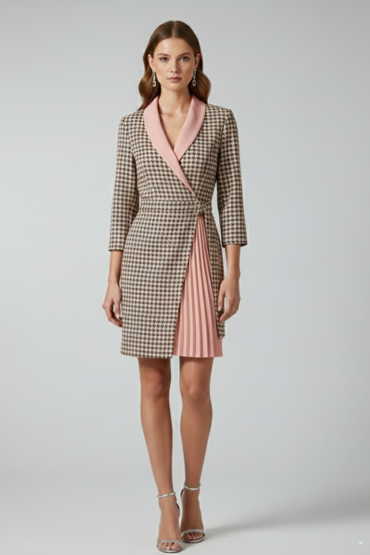 Women's Notched-Collar Blazer Dress with Sleek Straight Hem