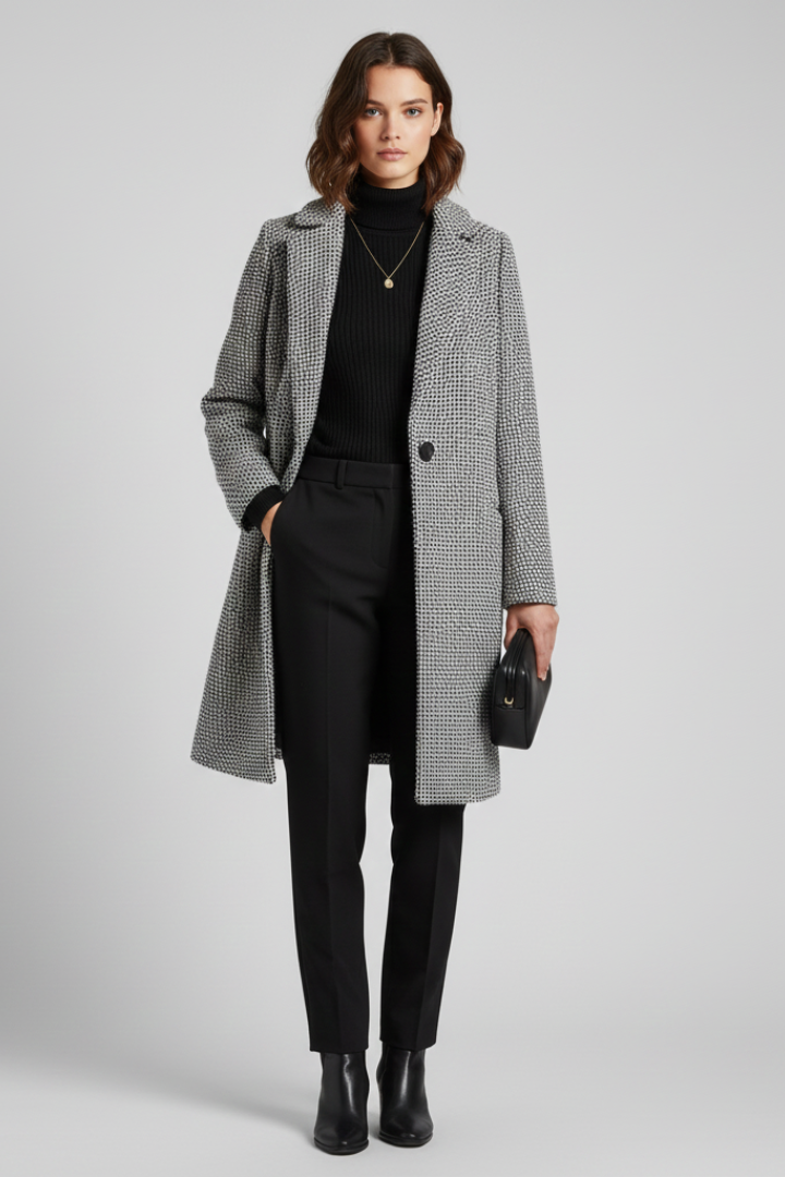 Women's Textured Coat with Elegant Blazer Collar