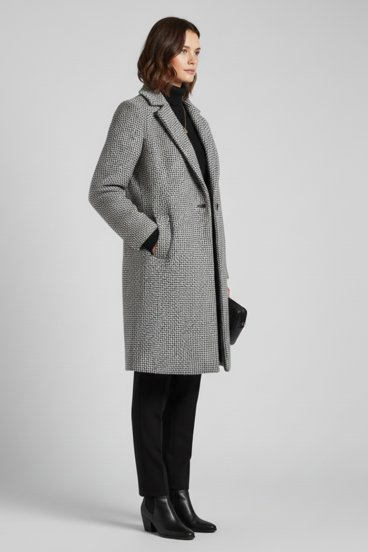 Women's Textured Coat with Elegant Blazer Collar