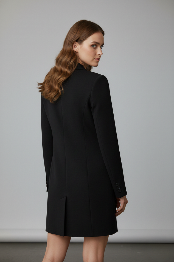 Women’s Elegant Longline Blazer with Notched Lapel & Button Front Closure