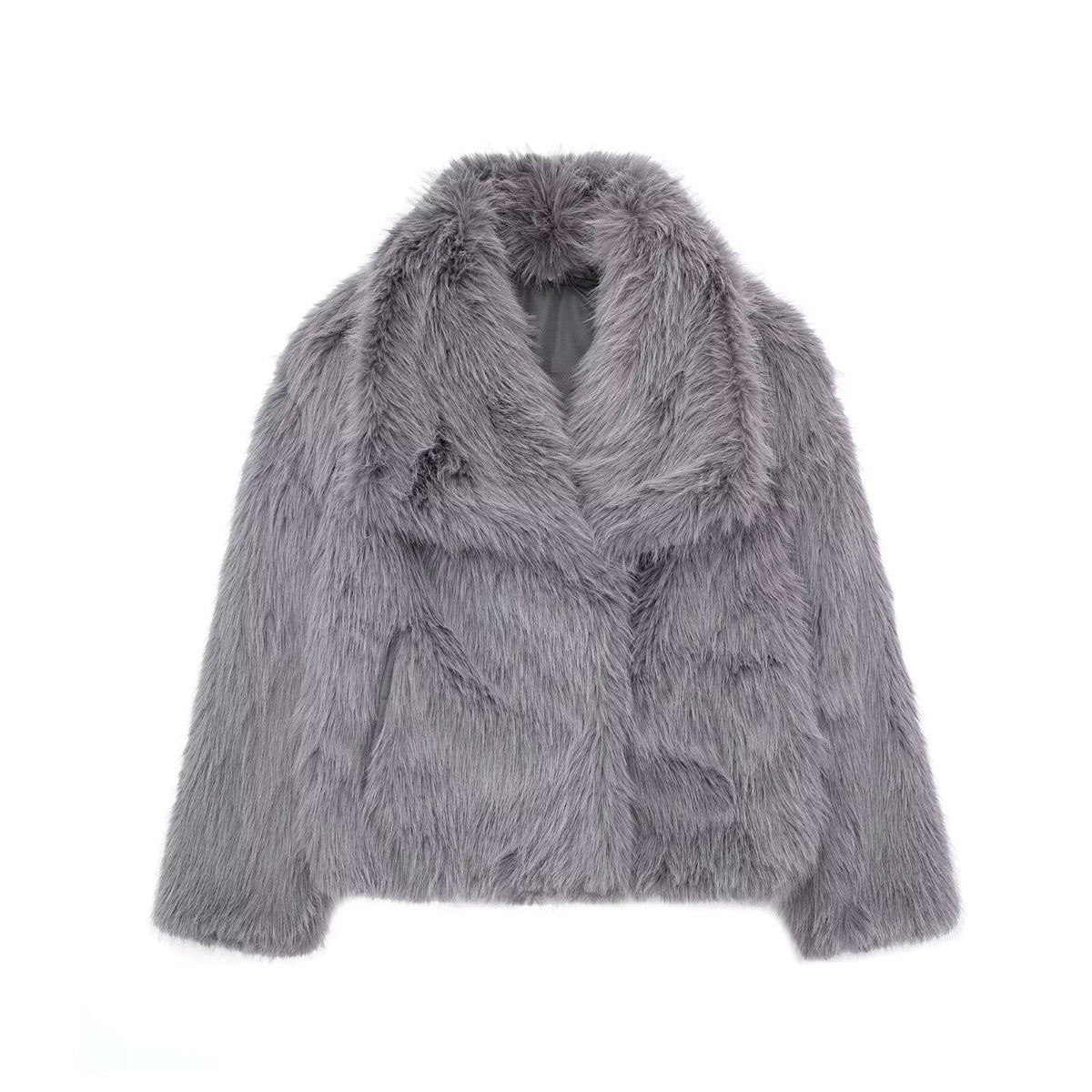 Women's Faux Fur Coat UK – shawl collar open front, view 13