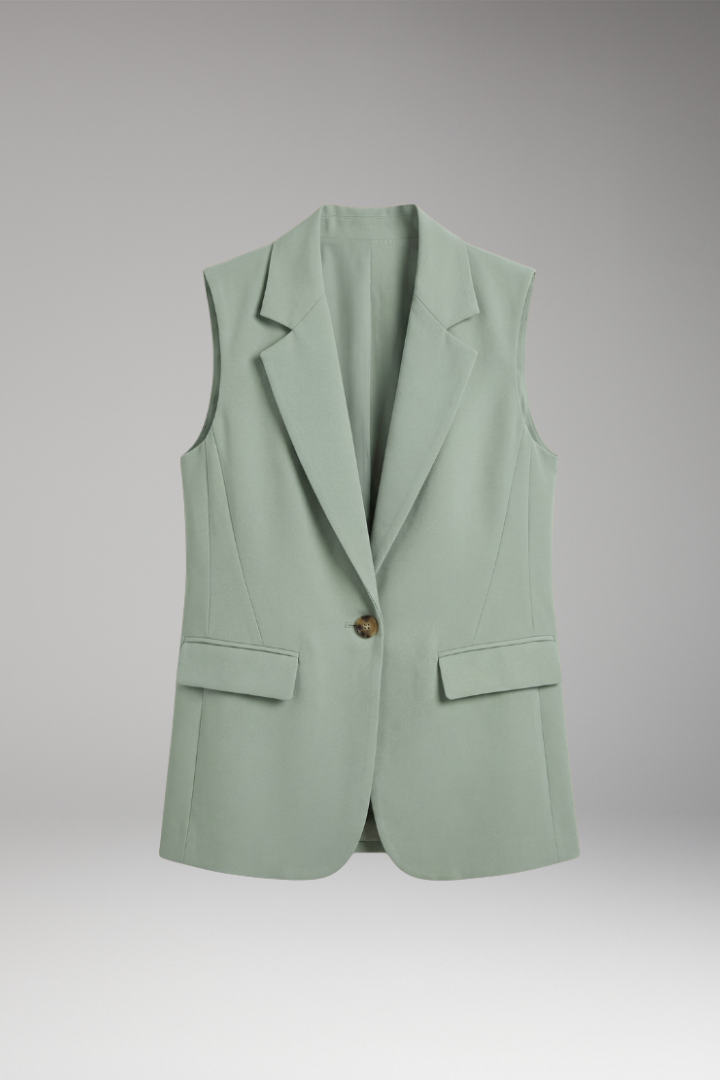 Women's Sleeveless Blazer Vest with Notch Collar and Functional Pockets