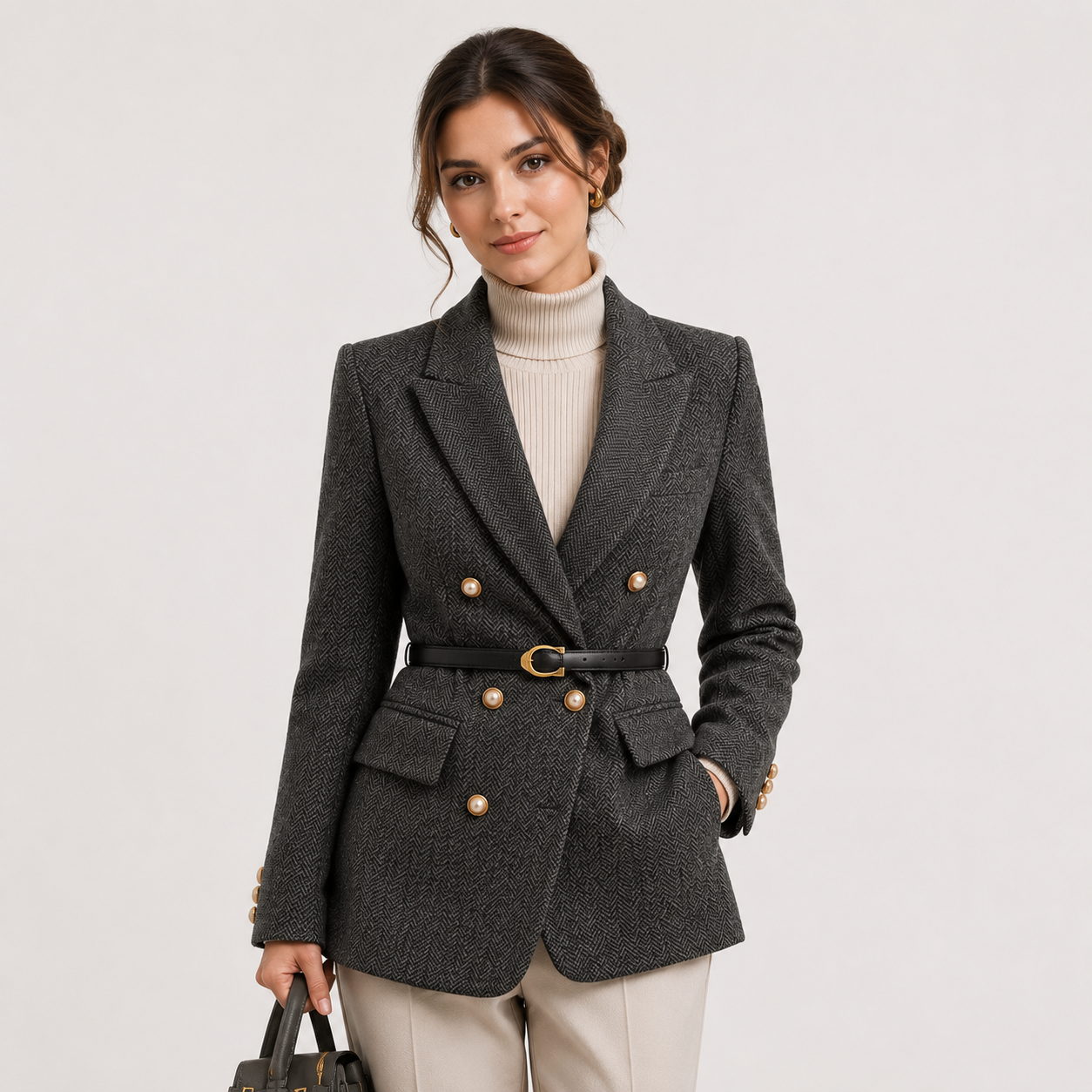 Women's Belted Blazer Timeless Tailored Business Casual Outerwear 0