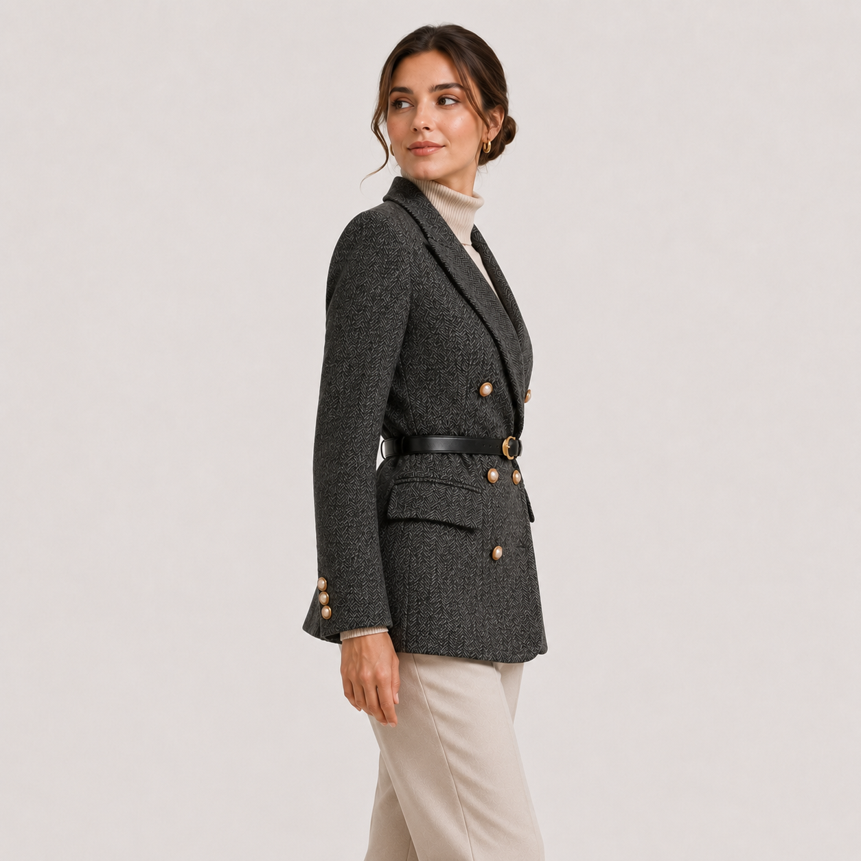 Women's Belted Blazer Timeless Tailored Business Casual Outerwear 1