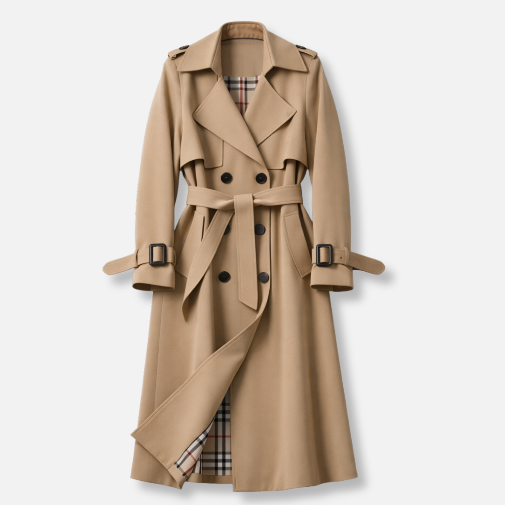 Women's Long Trench Coat UK – belted tailored fit, view 2