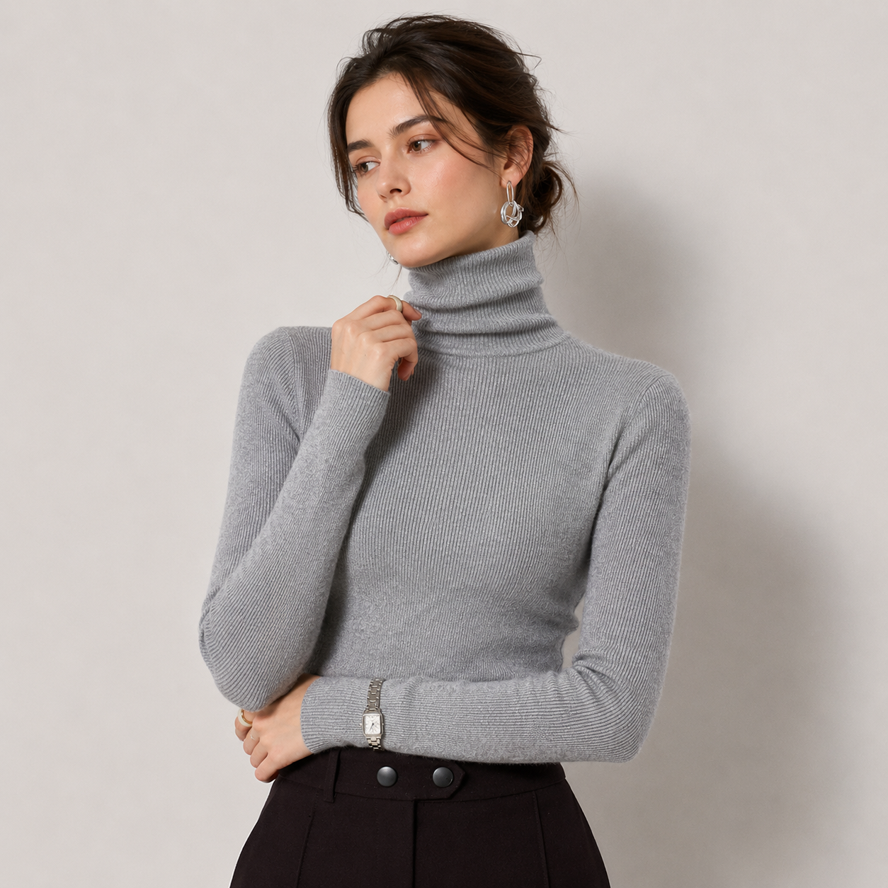 Women's Cashmere Look Turtleneck Lightweight Warm Knit Pullover 0