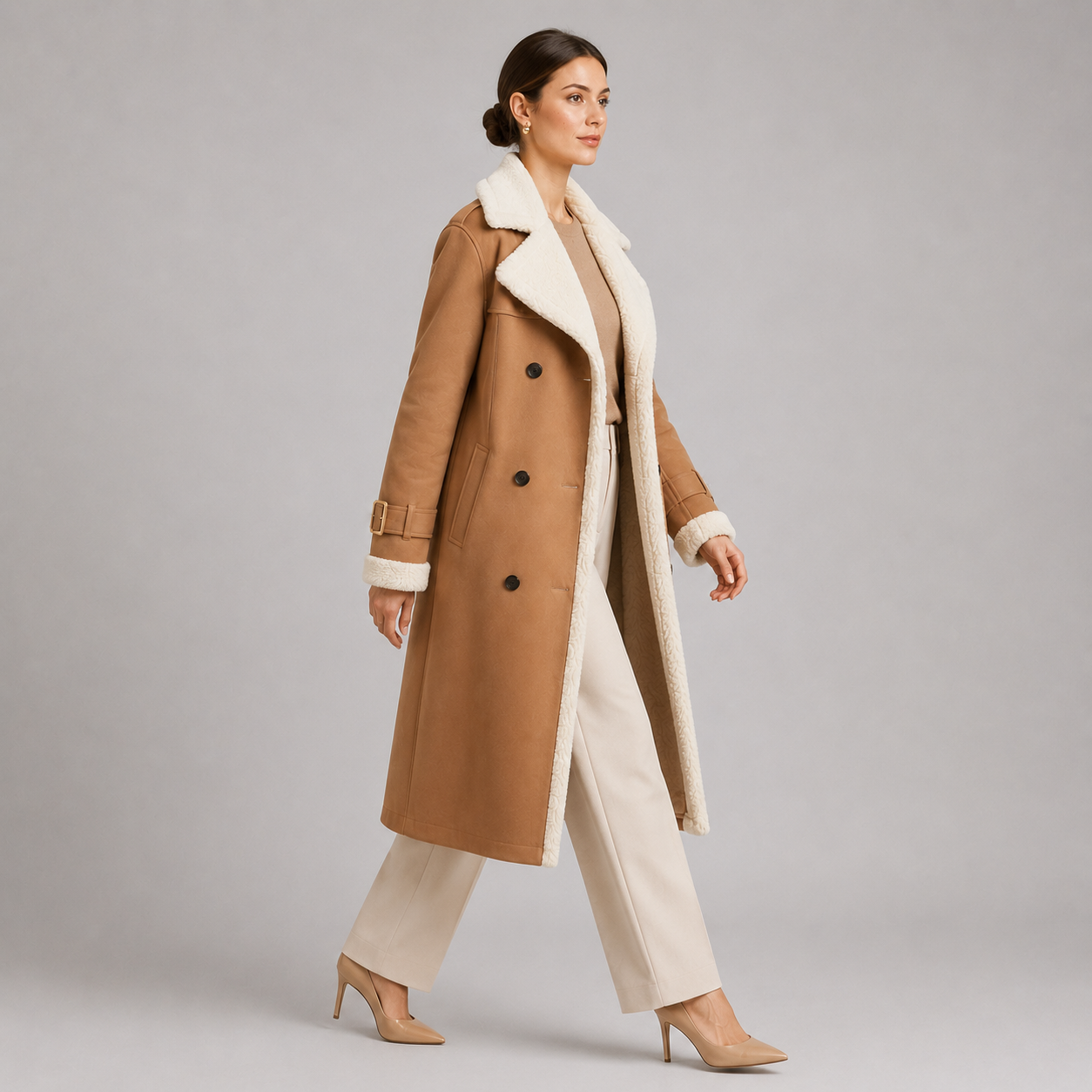 Women's Classic Lapel Collar Coat Elegant Long Winter Jacket 1