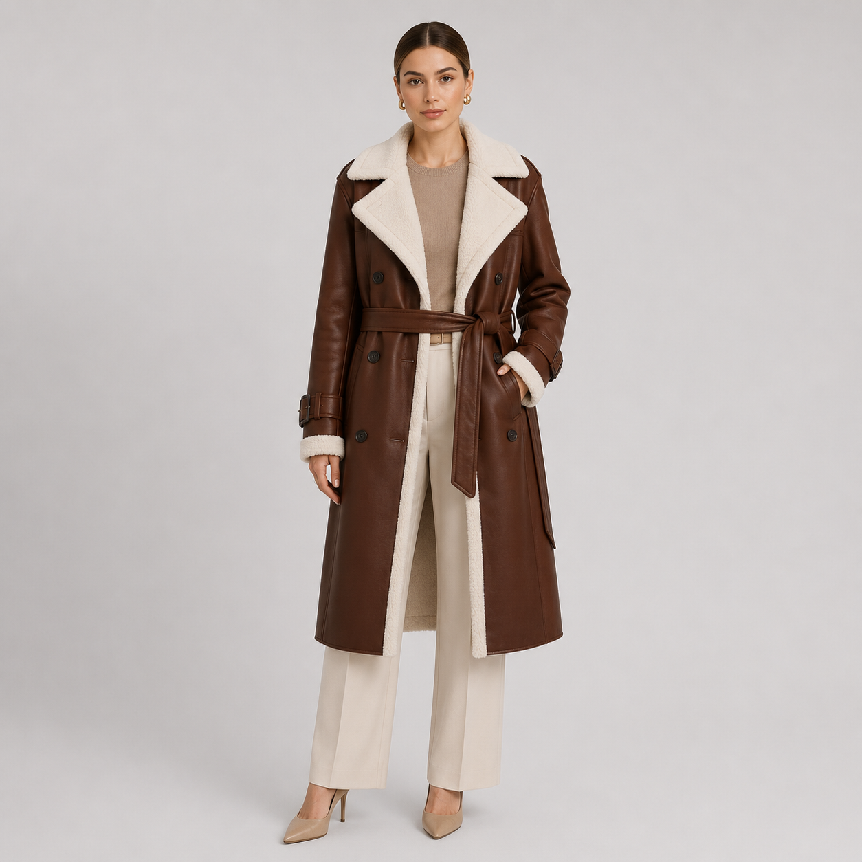 Women's Classic Lapel Collar Coat Elegant Long Winter Jacket 6