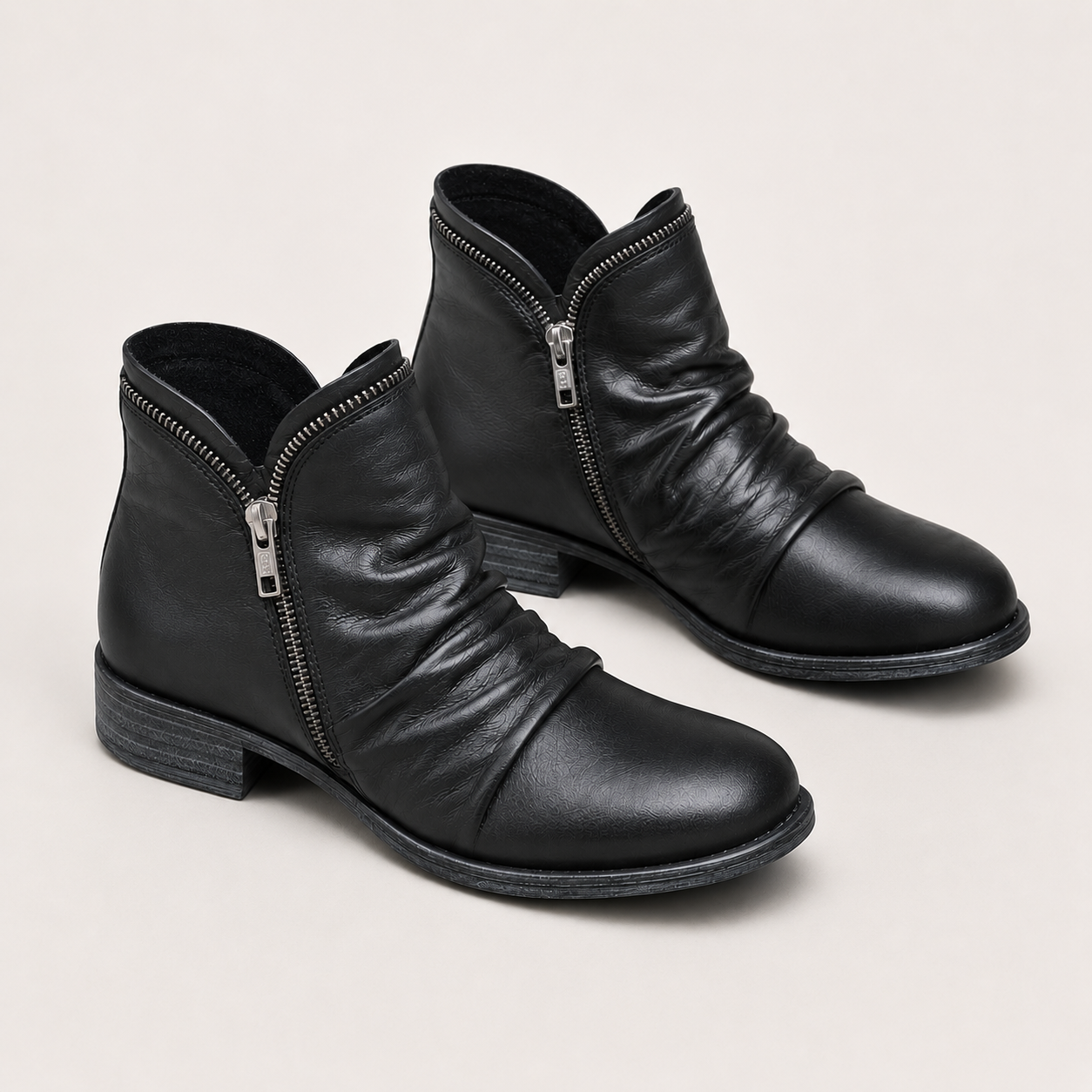 Women's Comfortable Ankle Boots with Leather Look and Side Zipper 0