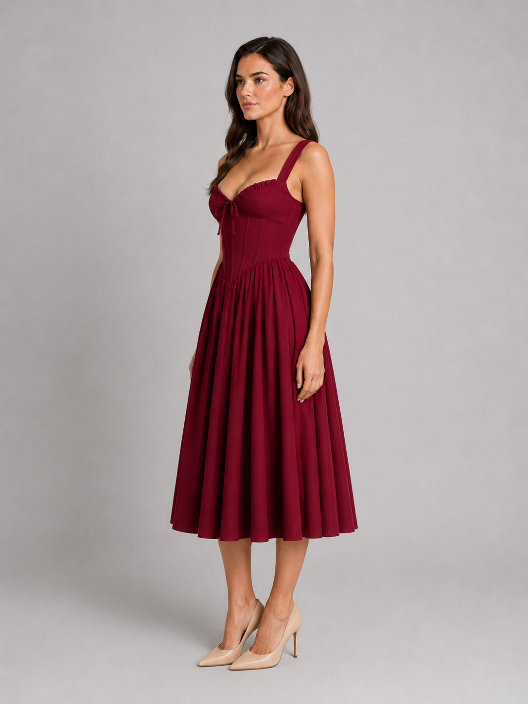 Women's Corset Pleated Midi Dress UK – Occasion – The Corentine – image 4