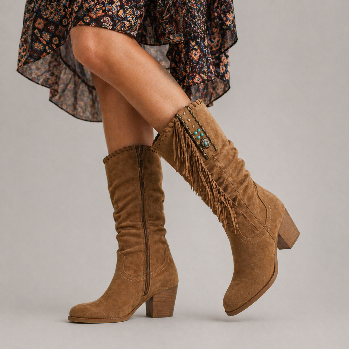 Women's Fringe Cowboy Boots – western mid-calf style, view 1 | The Inessa | Huna