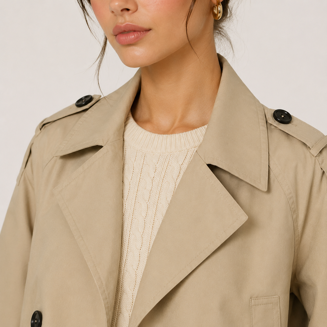 Women's Cropped Trench Jacket Double Breasted Classic Outerwear 2