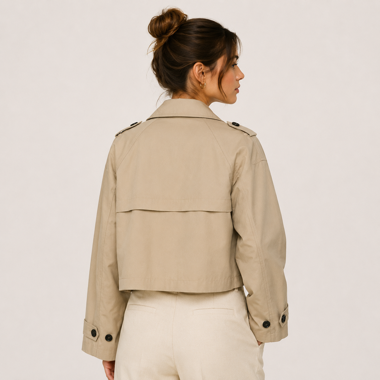 Women's Cropped Trench Jacket Double Breasted Classic Outerwear 3