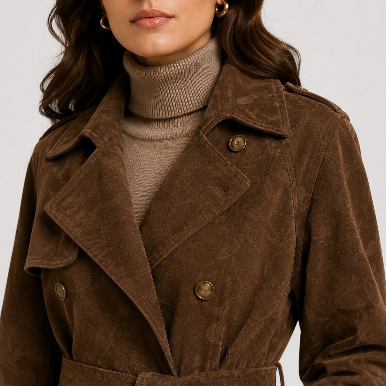 Women's Double Breasted Suede Coat Timeless Belted Outerwear 2