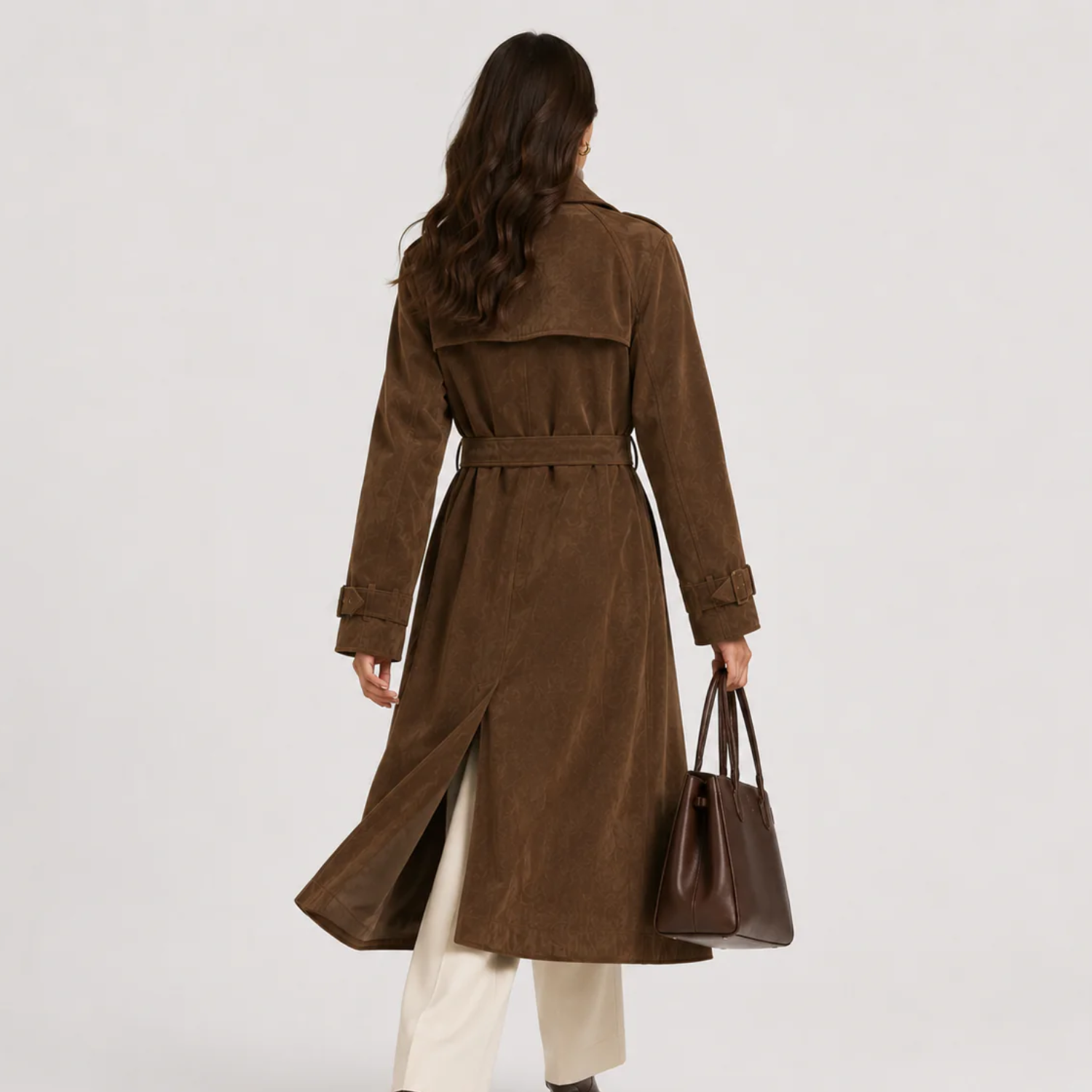 Women's Double Breasted Suede Coat Timeless Belted Outerwear 3