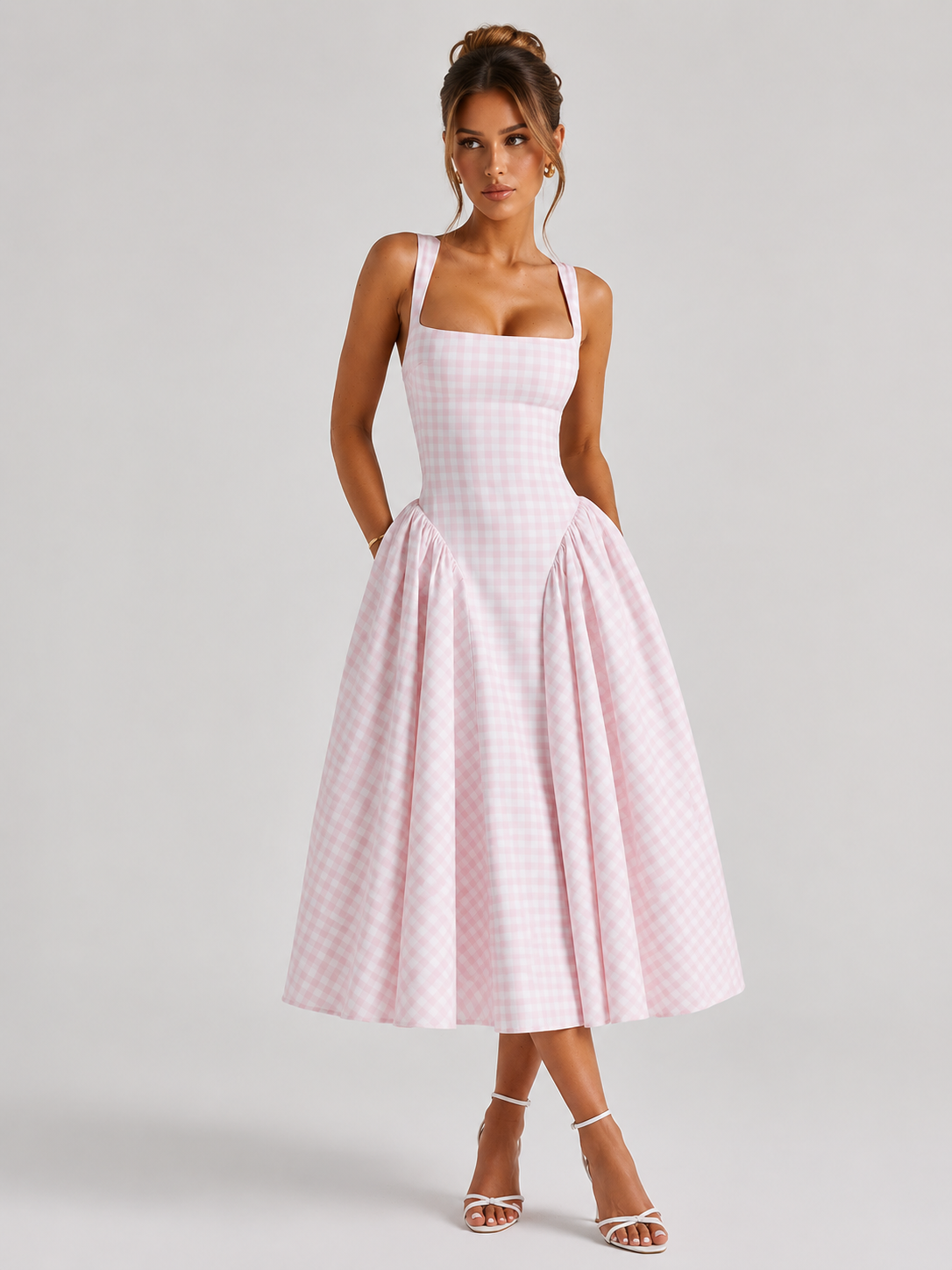 Women's Gingham Midi Dress UK – Full Skirt – The Ismeralda – image 3
