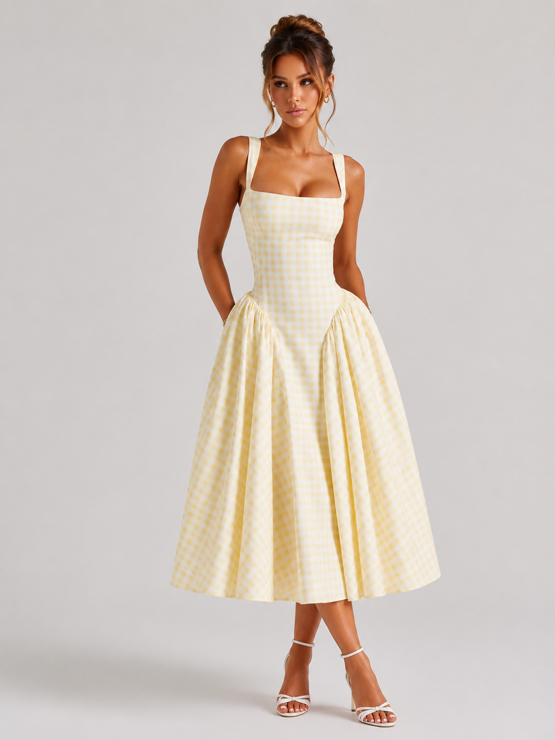 Women's Gingham Midi Dress UK – Full Skirt – The Ismeralda – image 4
