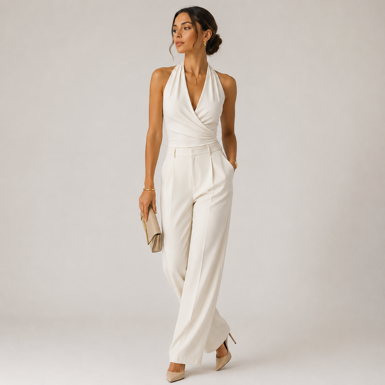 Women's Halter Neck Jumpsuit Wide Leg Evening Wear 0