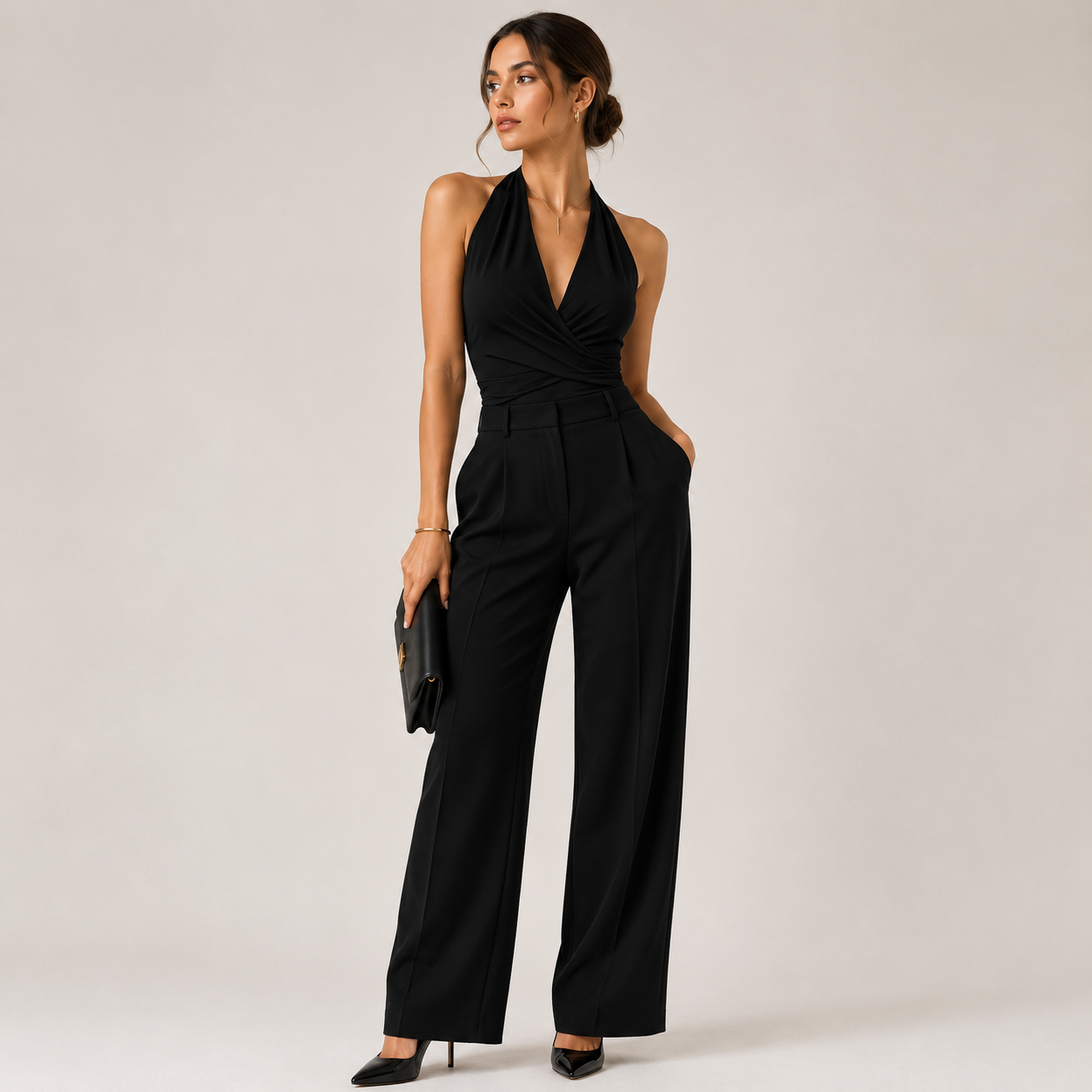 Women's Halter Neck Jumpsuit Wide Leg Evening Wear 5