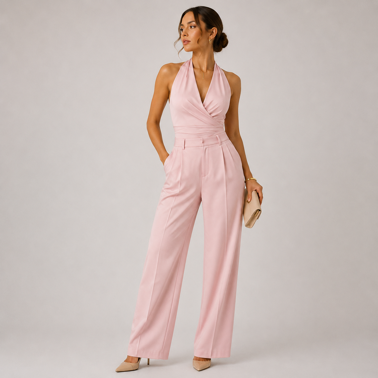 Women's Halter Neck Jumpsuit Wide Leg Evening Wear 7