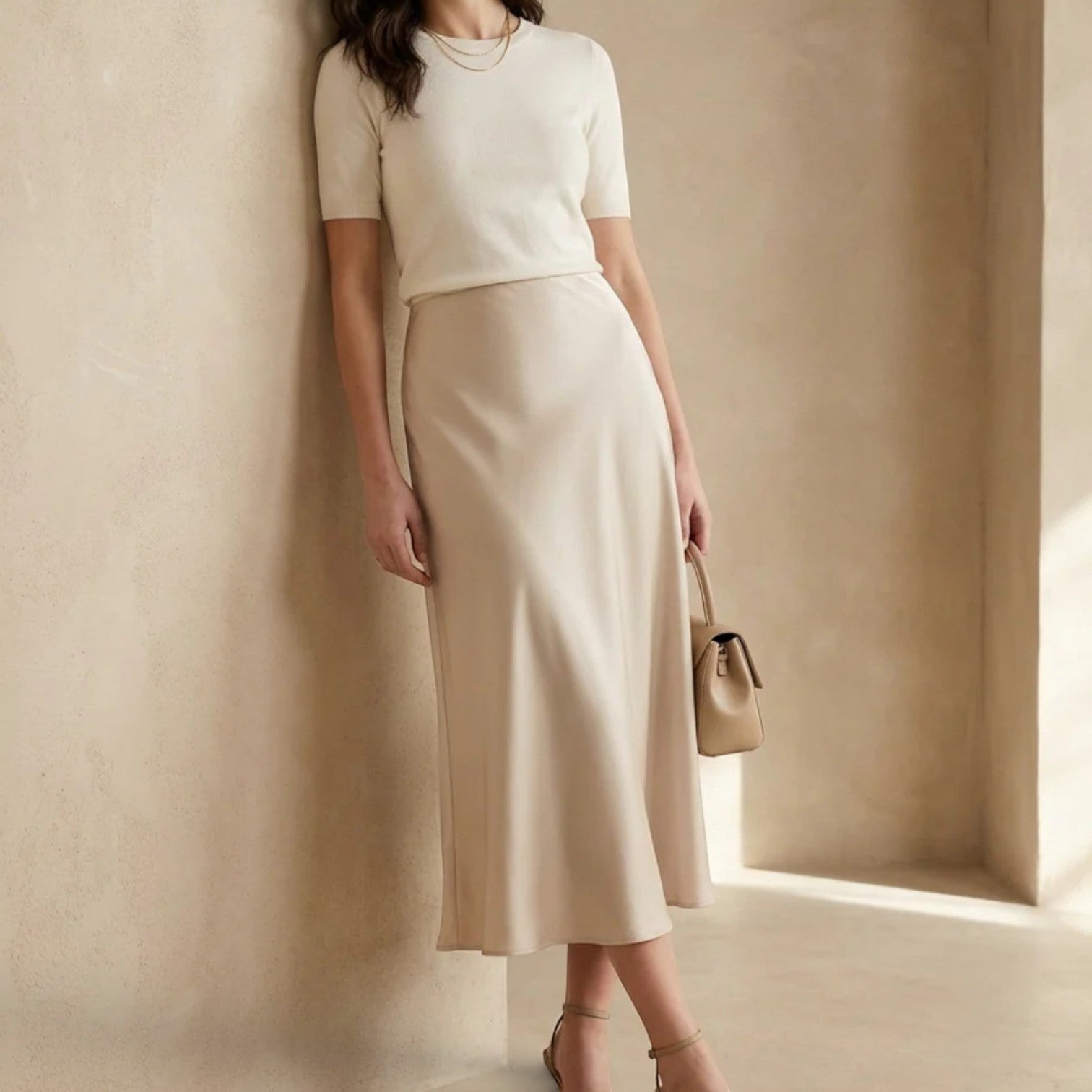 Women’s High Waist Silk Midi Skirt 0