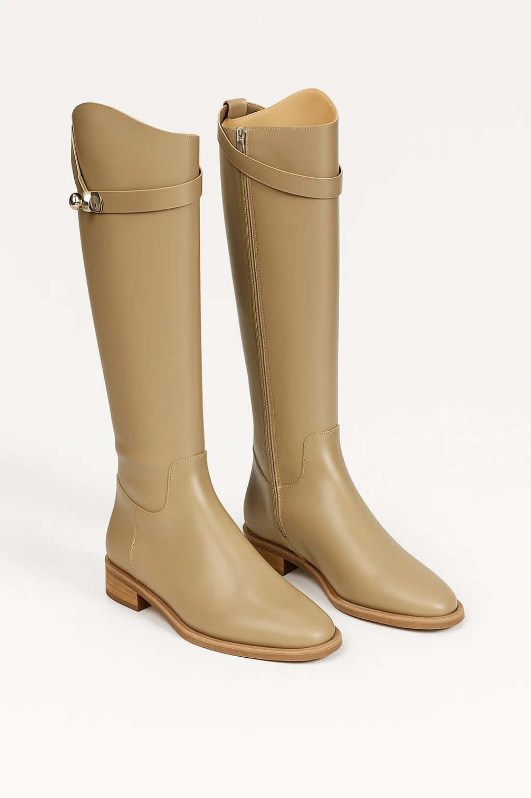 Women's Buckle Knee-High Boots – elegant autumn style, view 2 | The Sylvestra | Huna