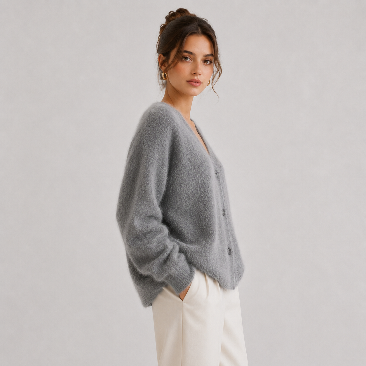 Women's Knit Cardigan Comfortable Long Sleeve Button Sweater 1