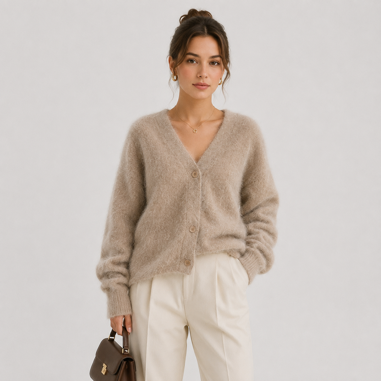 Women's Knit Cardigan Comfortable Long Sleeve Button Sweater 4