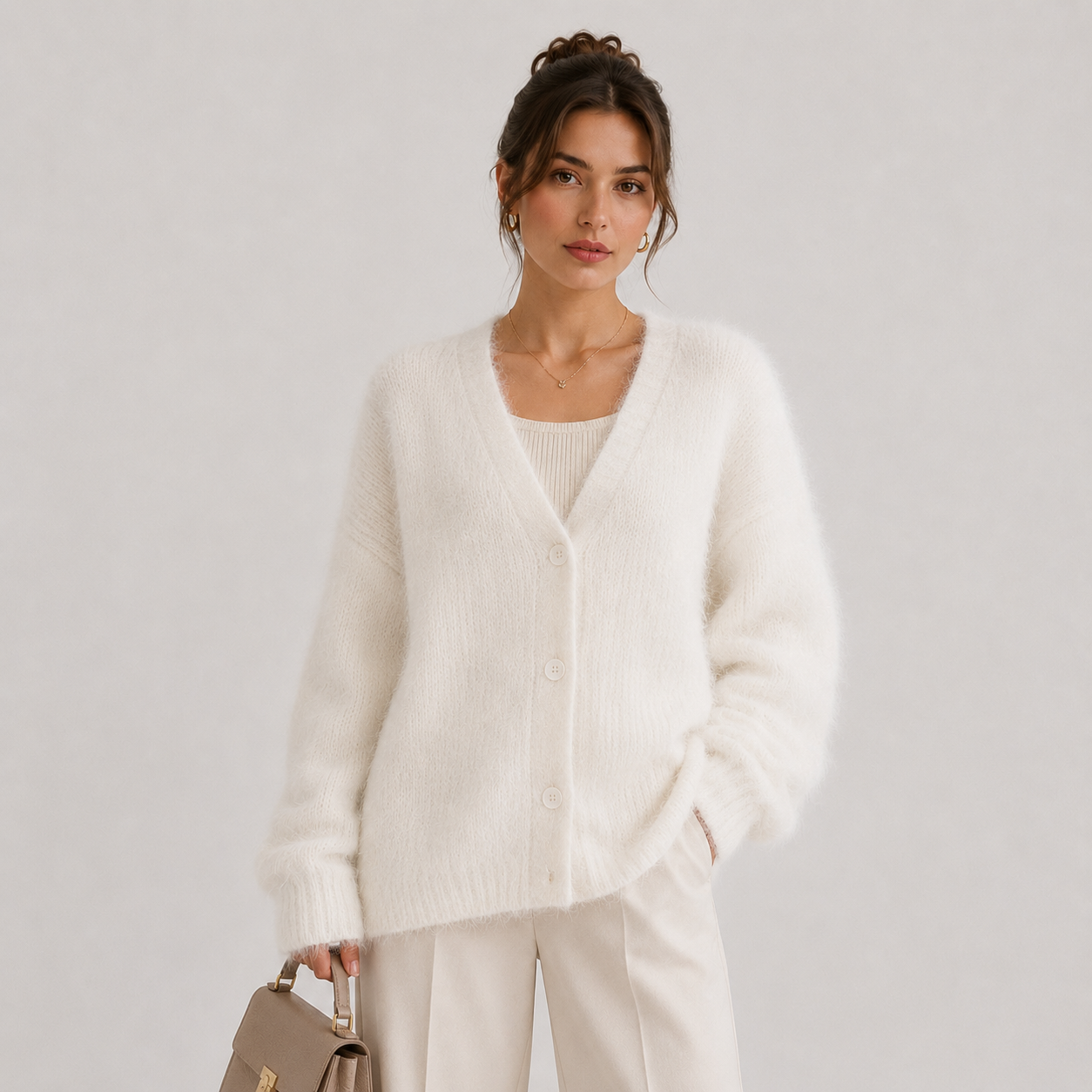 Women's Knit Cardigan Comfortable Long Sleeve Button Sweater 6